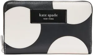 kate spade new york Label DOT Applique Smooth Leather Medium Zip Around Wallet, Black Multi