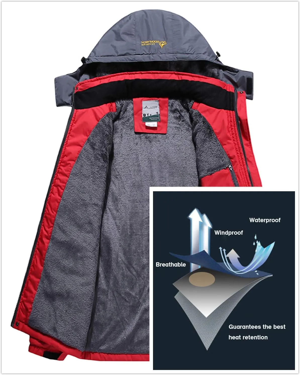 Keevoom Men's Waterproof Ski Jacket Winter Warm Snow Coat Windproof Mountain Raincoat Snowboarding Hooded Jackets for Mens