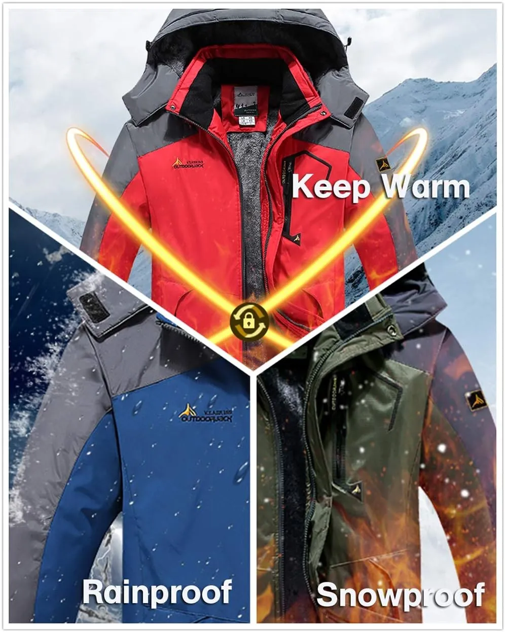 Keevoom Men's Waterproof Ski Jacket Winter Warm Snow Coat Windproof Mountain Raincoat Snowboarding Hooded Jackets for Mens