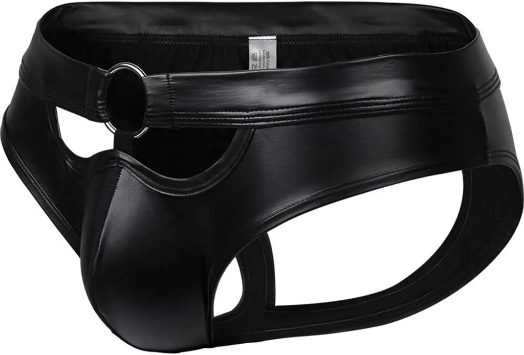 Leather Men's Underwear Hollow Men's Ring Underwear Briefs Fashion Lingerie Sexy Lacquered Smooth Thong Panties