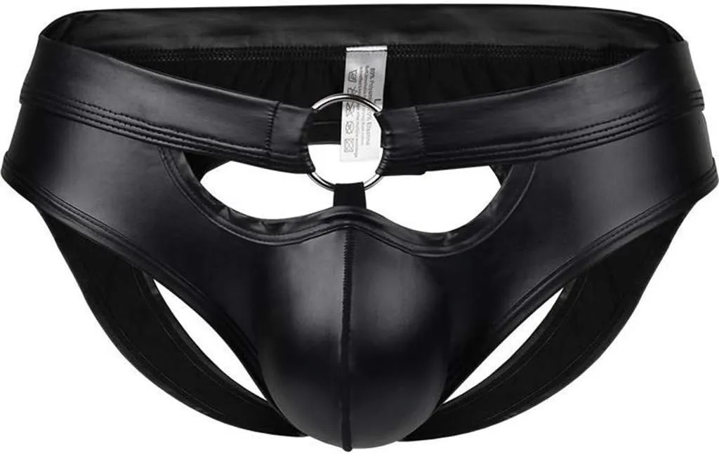 Leather Men's Underwear Hollow Men's Ring Underwear Briefs Fashion Lingerie Sexy Lacquered Smooth Thong Panties