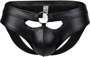Leather Men's Underwear Hollow Men's Ring Underwear Briefs Fashion Lingerie Sexy Lacquered Smooth Thong Panties