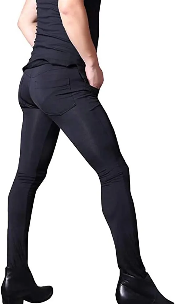 leesuo Men's Sexy Ice Silk Long Pants Super Smooth Skinny Leggings Sheer Tights Trousers