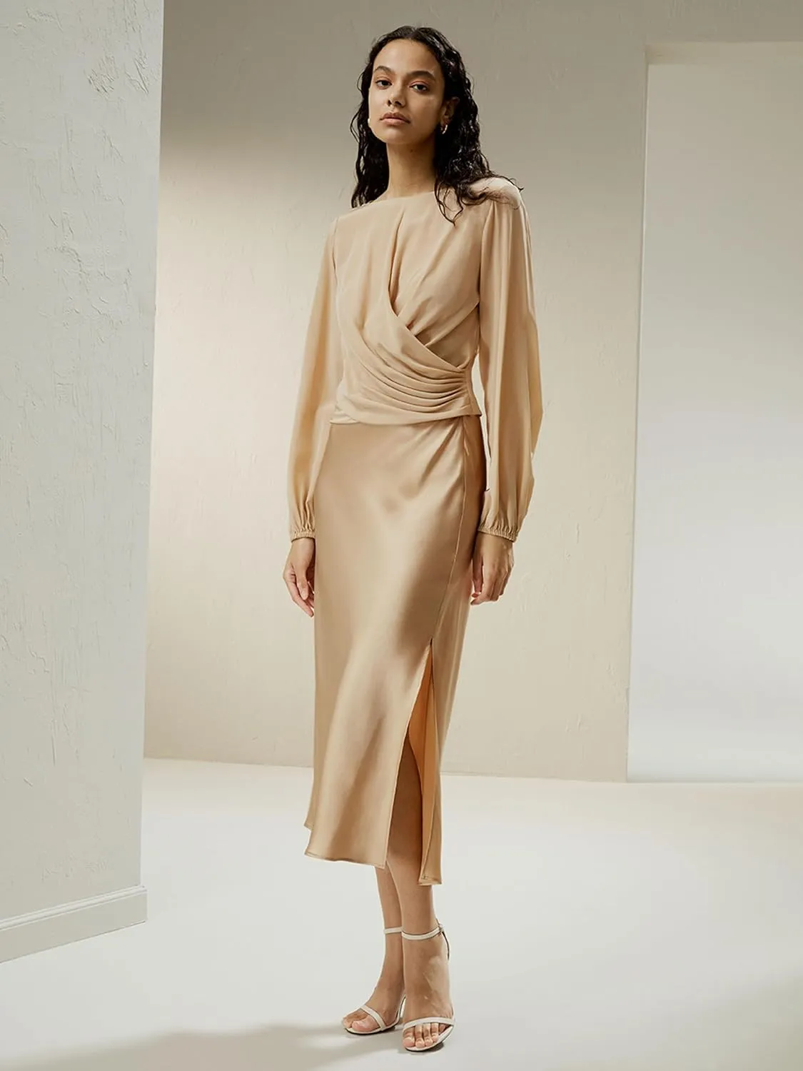 LilySilk Womens Silk Skirt with Slit 100% Smooth Midi Skirt for Spring Summer