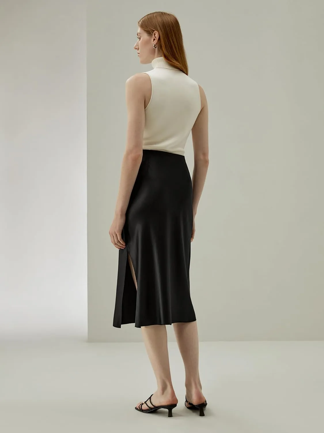 LilySilk Womens Silk Skirt with Slit 100% Smooth Midi Skirt for Spring Summer