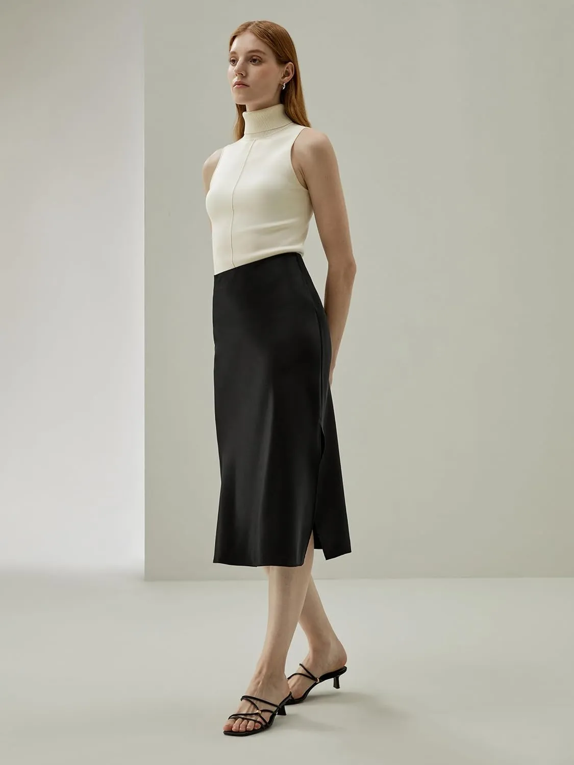 LilySilk Womens Silk Skirt with Slit 100% Smooth Midi Skirt for Spring Summer