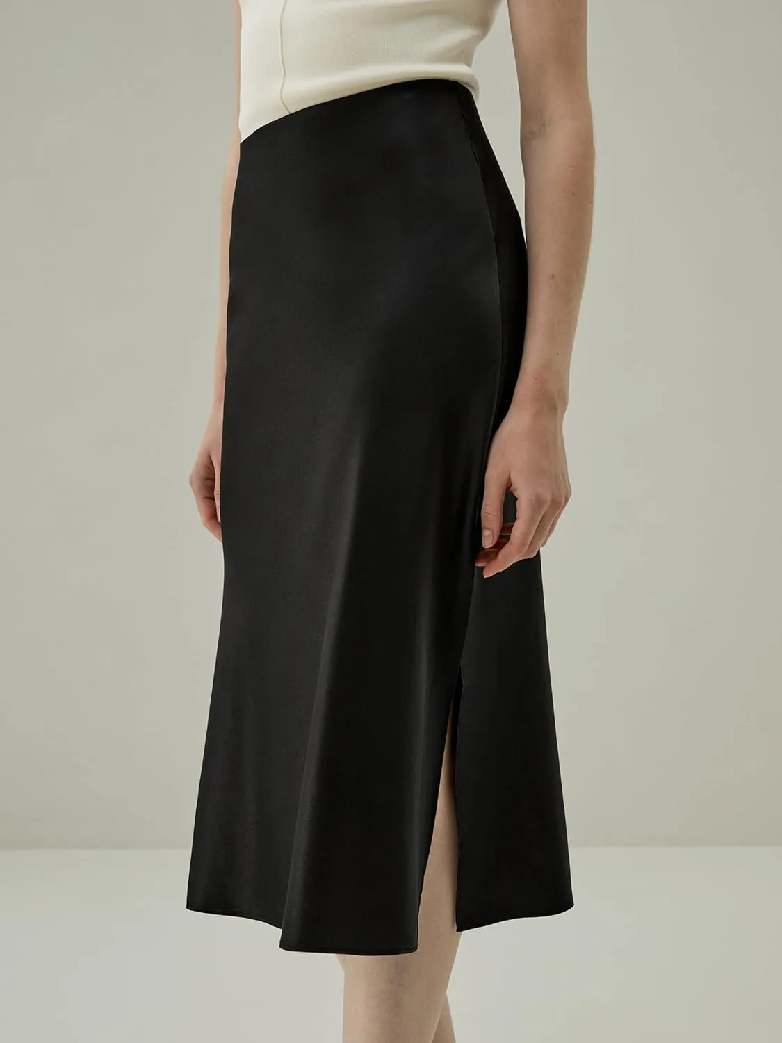 LilySilk Womens Silk Skirt with Slit 100% Smooth Midi Skirt for Spring Summer
