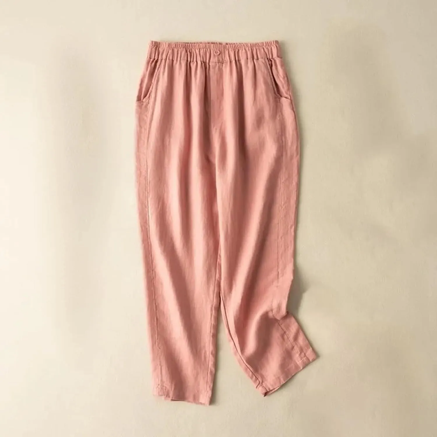 Linen Pants for Women 2025 Casual Summer High Elastic Waist Wide Leg Baggy Pants Comfort Beach Trousers with Pockets