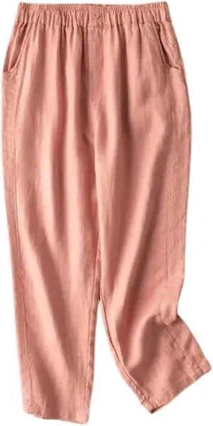 Linen Pants for Women 2025 Casual Summer High Elastic Waist Wide Leg Baggy Pants Comfort Beach Trousers with Pockets