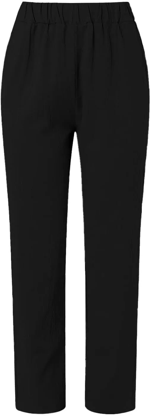 Linen Pants for Women Baggy Elastic Waist Casual Slacks Straight Leg Comfort Button Trousers with Pocket 2024