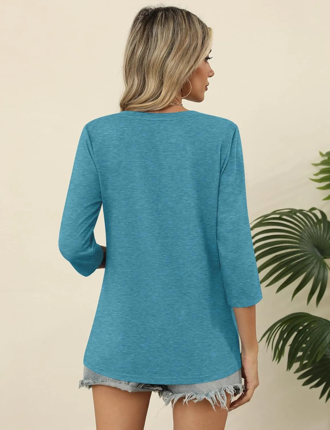 LOMON Womens 3/4 Length Sleeve Tops V Neck T Shirts Casual Basic Tees Work Blouse Spring Summer Shirts