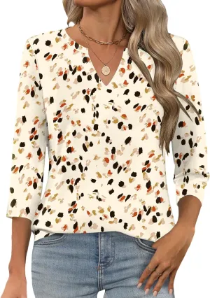 LOMON Womens 3/4 Length Sleeve Tops V Neck T Shirts Casual Basic Tees Work Blouse Spring Summer Shirts