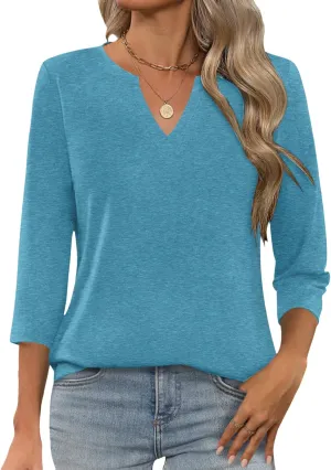 LOMON Womens 3/4 Length Sleeve Tops V Neck T Shirts Casual Basic Tees Work Blouse Spring Summer Shirts