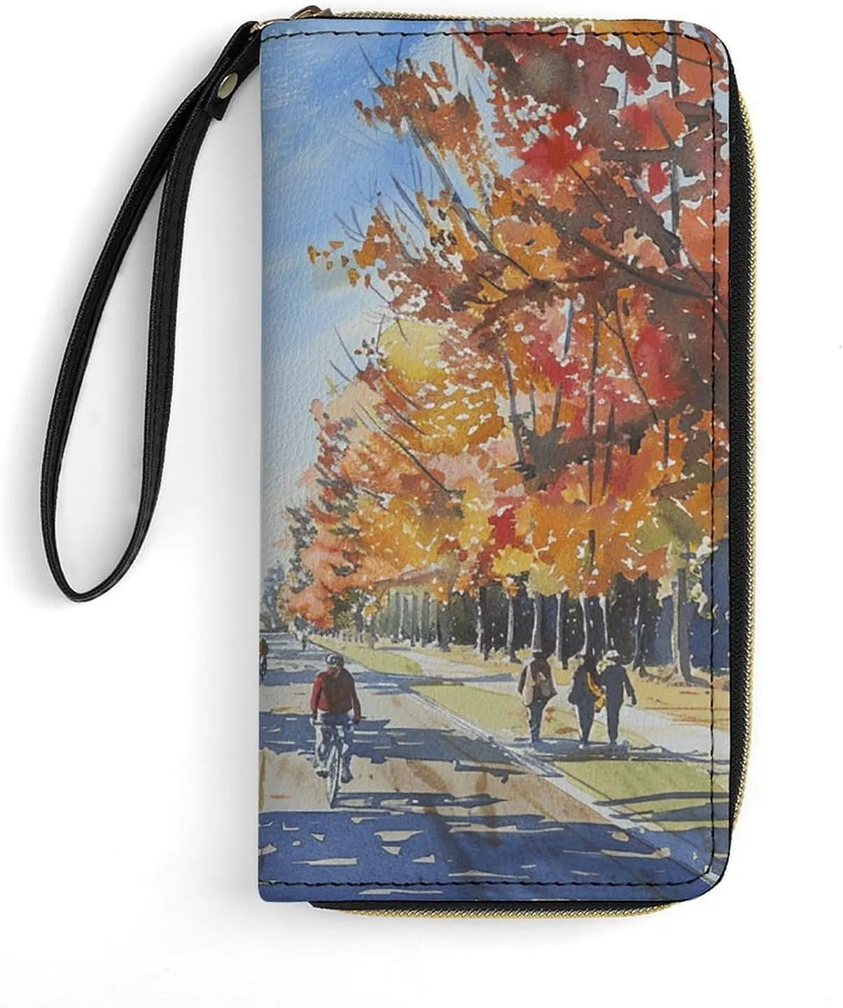 Long Straight Road Leather Wallet Smooth Zip Around Clutch Wristlet Travel Long Soft Purse for Women