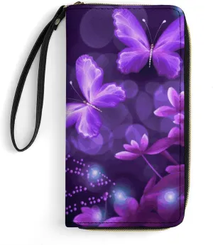 Lovely Purple Leather Wallet Smooth Zip Around Clutch Wristlet Travel Long Soft Purse for Women