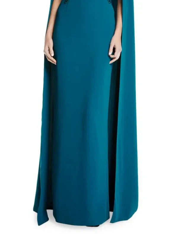 Luolandi Sheath / Column Evening Gown Elegant Dress Wedding Guest Wedding Party Floor Length Sleeveless Jewel Neck Capes Stretch Chiffon Mother of the Bride Dress