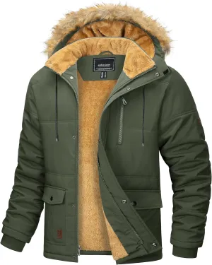 MAGCOMSEN Men's Fleece Lined Parka Jacket Hooded Puffer Jacket Warm Winter Coat Thicken Fur Jackets Windproof Coats