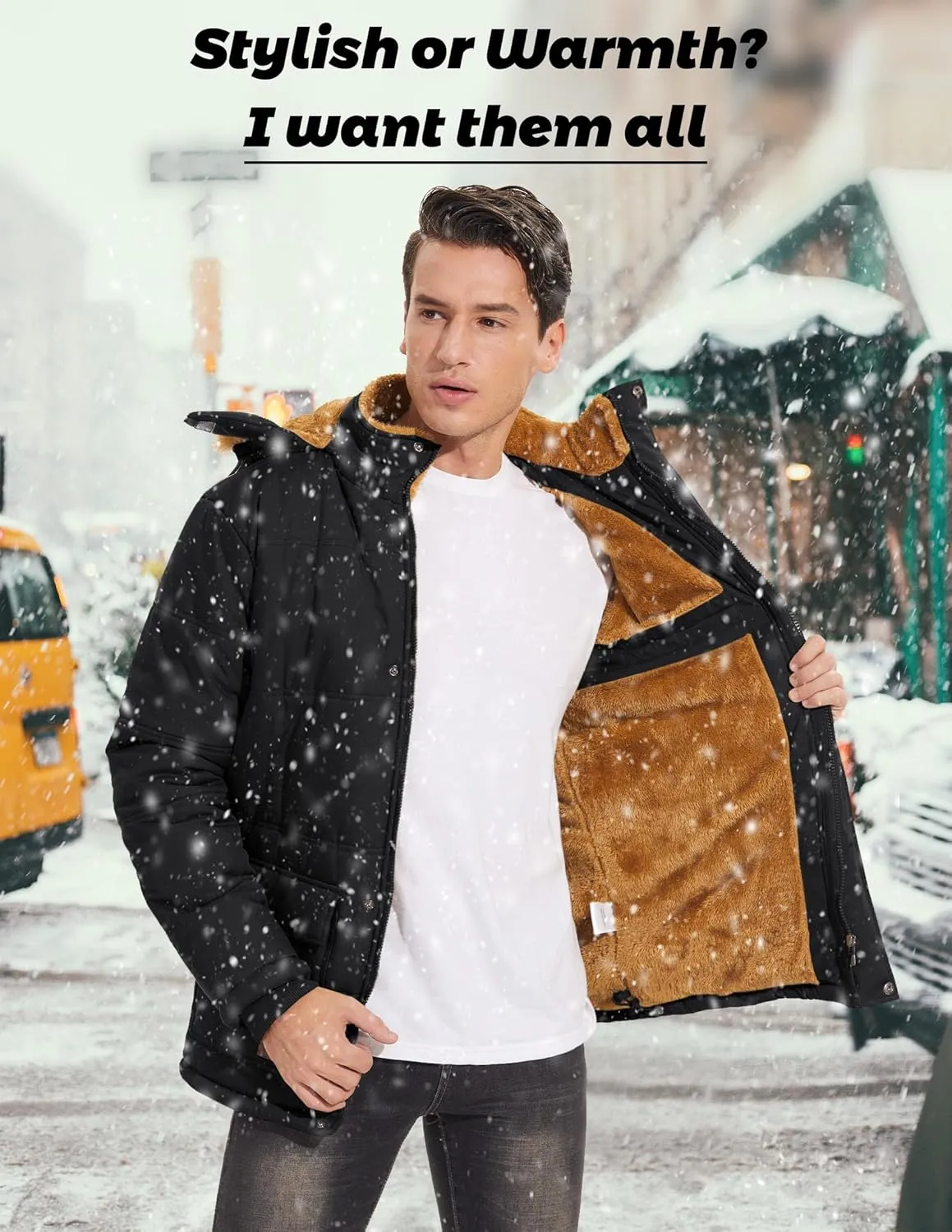 MAGCOMSEN Men's Fleece Lined Parka Jacket Hooded Puffer Jacket Warm Winter Coat Thicken Fur Jackets Windproof Coats