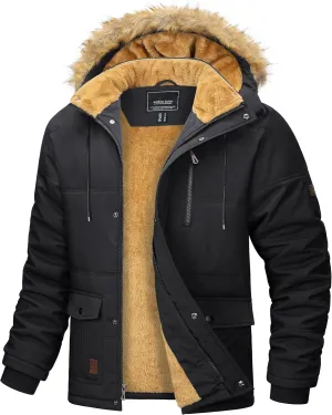 MAGCOMSEN Men's Fleece Lined Parka Jacket Hooded Puffer Jacket Warm Winter Coat Thicken Fur Jackets Windproof Coats