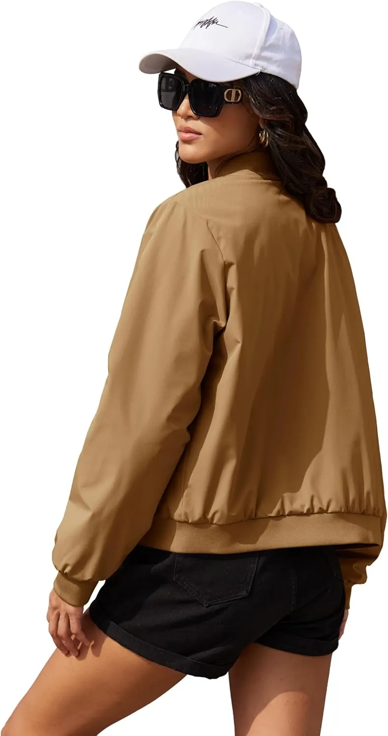 MAGCOMSEN Women's Bomber Jacket Casual Quilted Lined Coat Zip Up Winter Fall Windbreaker Fashion Outerwear with Pockets
