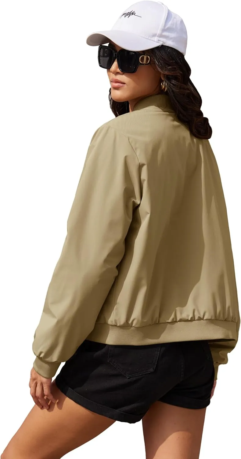 MAGCOMSEN Women's Bomber Jacket Casual Quilted Lined Coat Zip Up Winter Fall Windbreaker Fashion Outerwear with Pockets