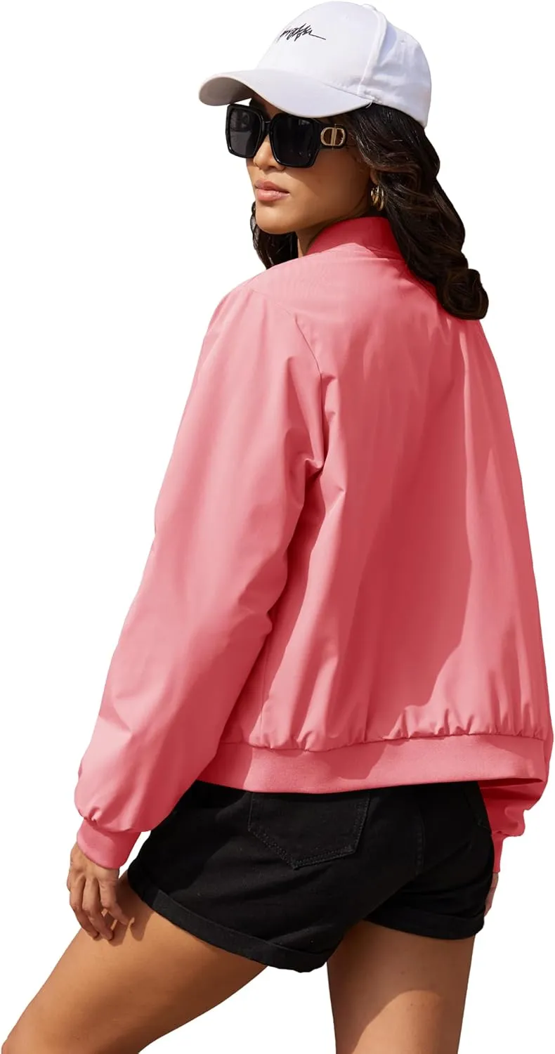 MAGCOMSEN Women's Bomber Jacket Casual Quilted Lined Coat Zip Up Winter Fall Windbreaker Fashion Outerwear with Pockets