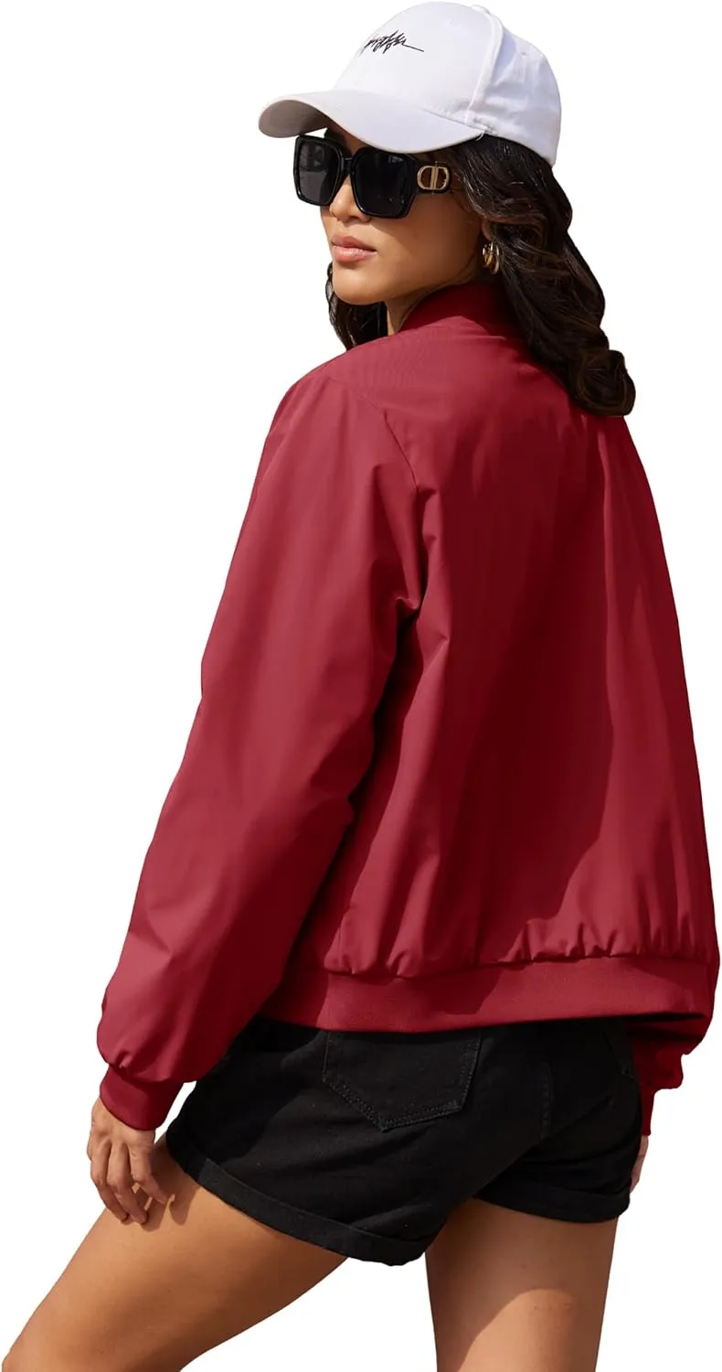 MAGCOMSEN Women's Bomber Jacket Casual Quilted Lined Coat Zip Up Winter Fall Windbreaker Fashion Outerwear with Pockets