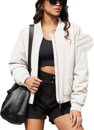 MAGCOMSEN Women's Bomber Jacket Casual Quilted Lined Coat Zip Up Winter Fall Windbreaker Fashion Outerwear with Pockets