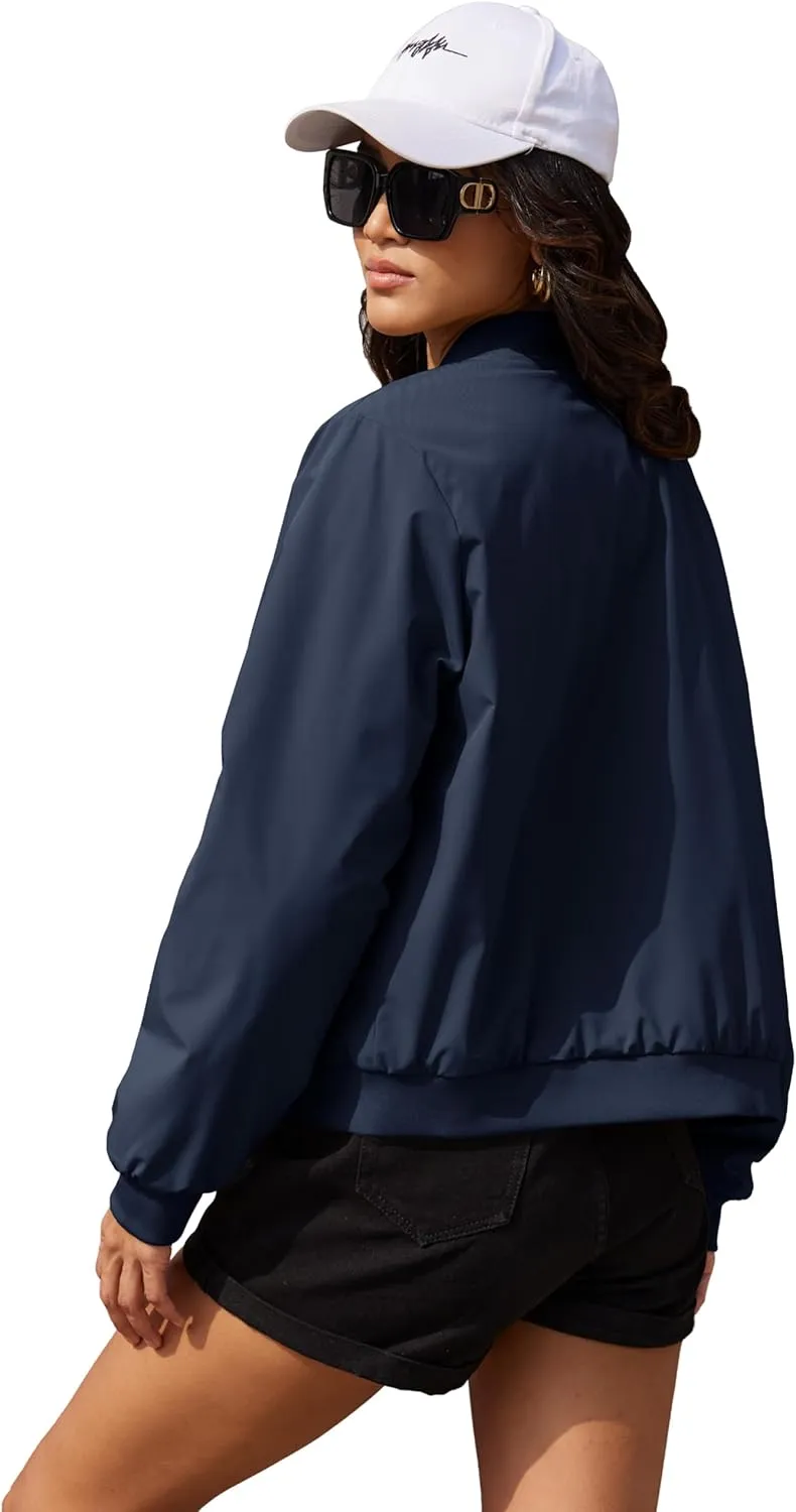 MAGCOMSEN Women's Bomber Jacket Casual Quilted Lined Coat Zip Up Winter Fall Windbreaker Fashion Outerwear with Pockets