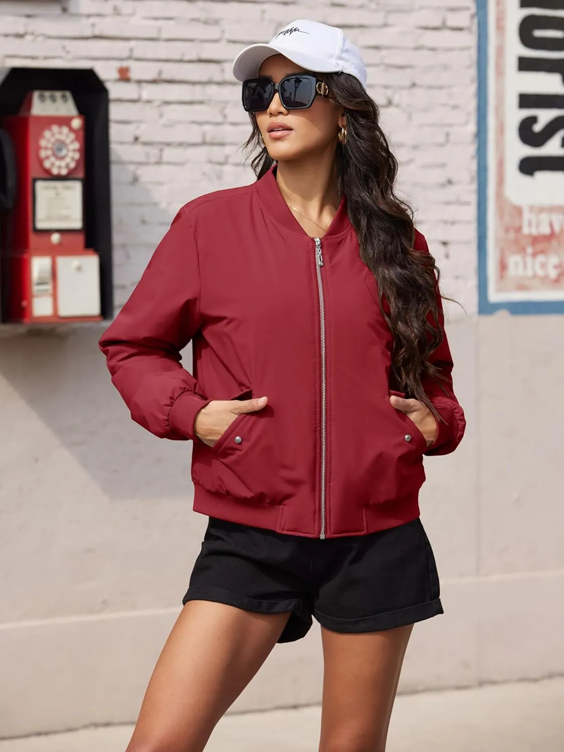 MAGCOMSEN Women's Bomber Jacket Casual Quilted Lined Coat Zip Up Winter Fall Windbreaker Fashion Outerwear with Pockets