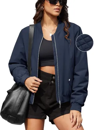MAGCOMSEN Women's Bomber Jacket Casual Quilted Lined Coat Zip Up Winter Fall Windbreaker Fashion Outerwear with Pockets