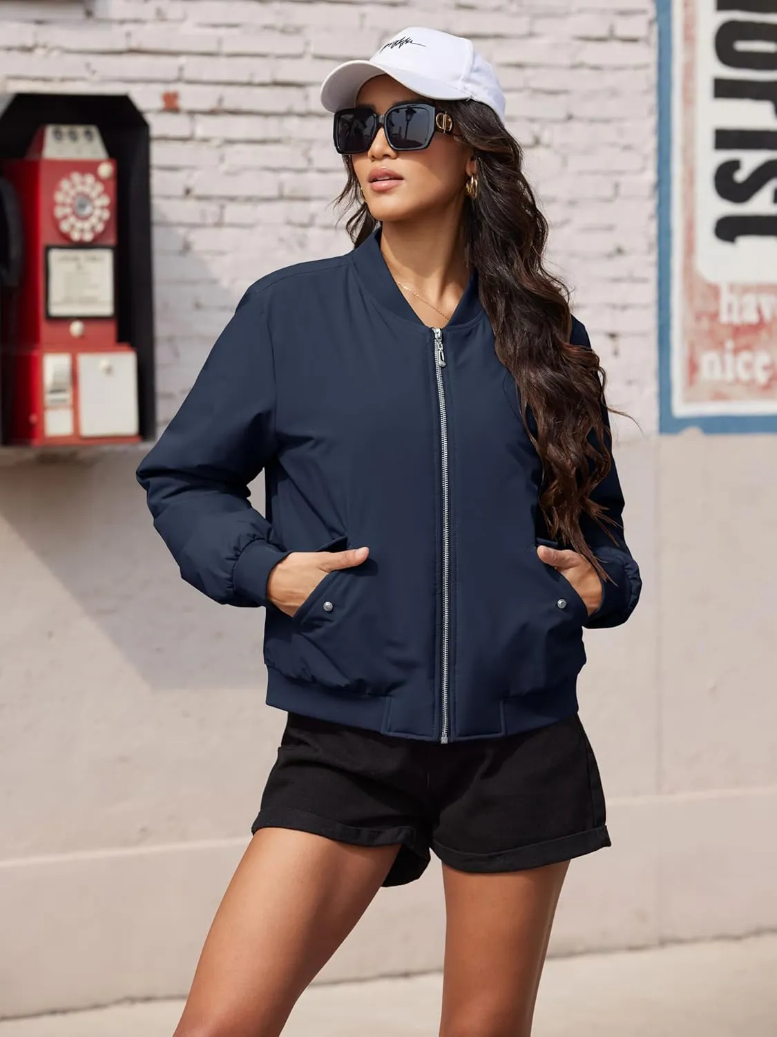 MAGCOMSEN Women's Bomber Jacket Casual Quilted Lined Coat Zip Up Winter Fall Windbreaker Fashion Outerwear with Pockets