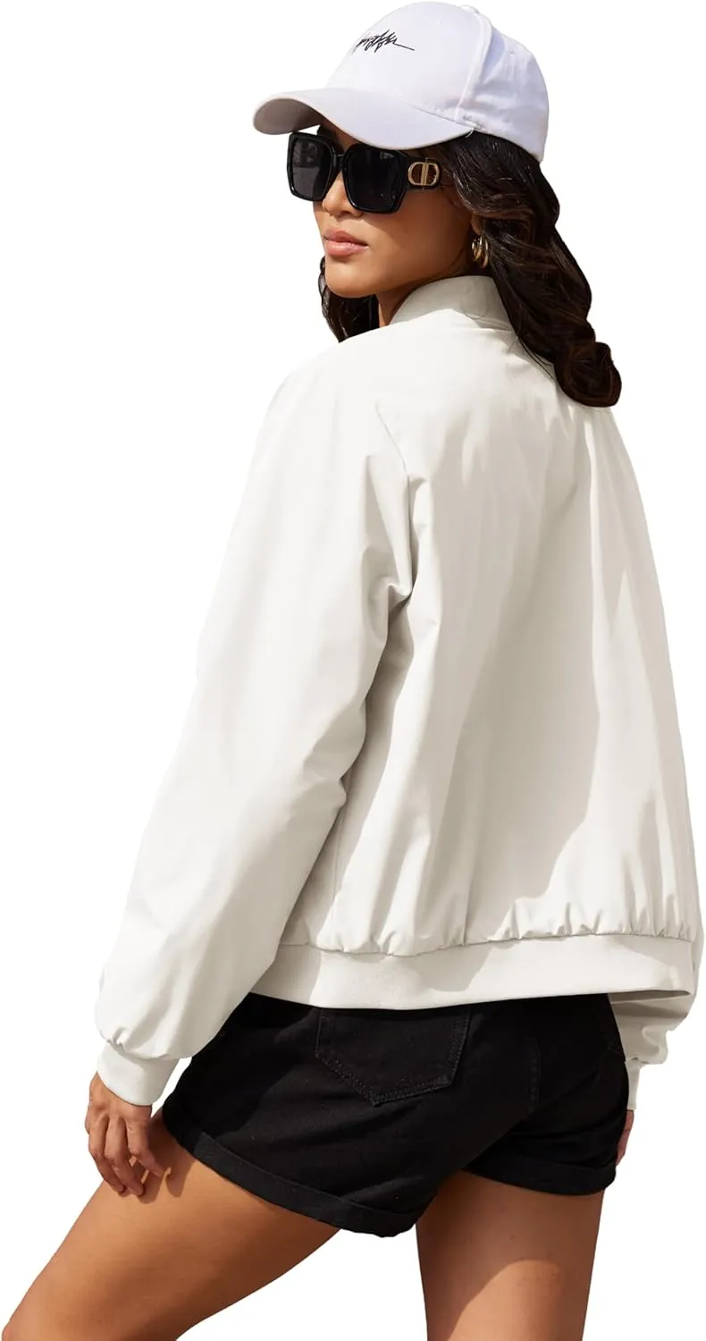 MAGCOMSEN Women's Bomber Jacket Casual Quilted Lined Coat Zip Up Winter Fall Windbreaker Fashion Outerwear with Pockets