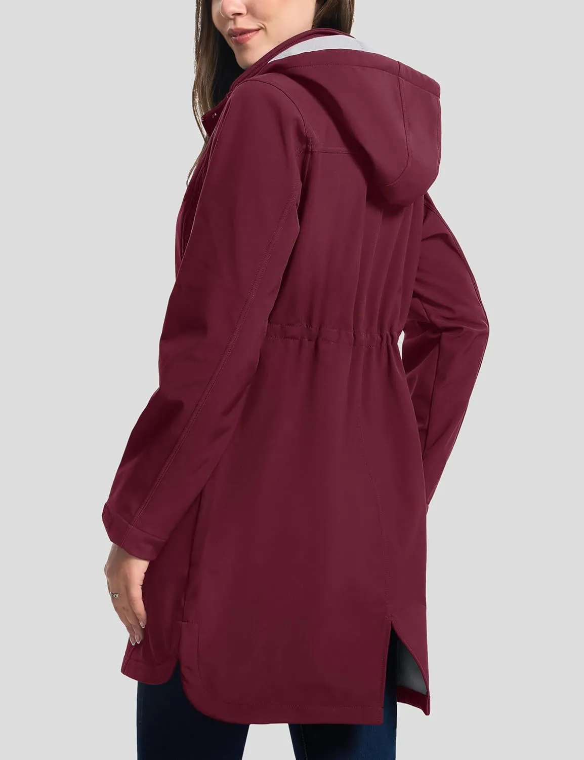 MAGCOMSEN Women's Long Fleece Lined Jackets Warm Winter Windbreaker Rain Coat Hooded Softshell Windproof Insulated