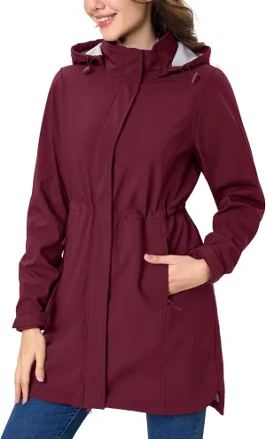 MAGCOMSEN Women's Long Fleece Lined Jackets Warm Winter Windbreaker Rain Coat Hooded Softshell Windproof Insulated