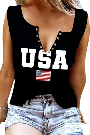 MAIHUN American Flag Tank Tops for Women 4th of July Shirts Ring Hole Sleeveless V-Neck T-Shirt Patriotic Tees