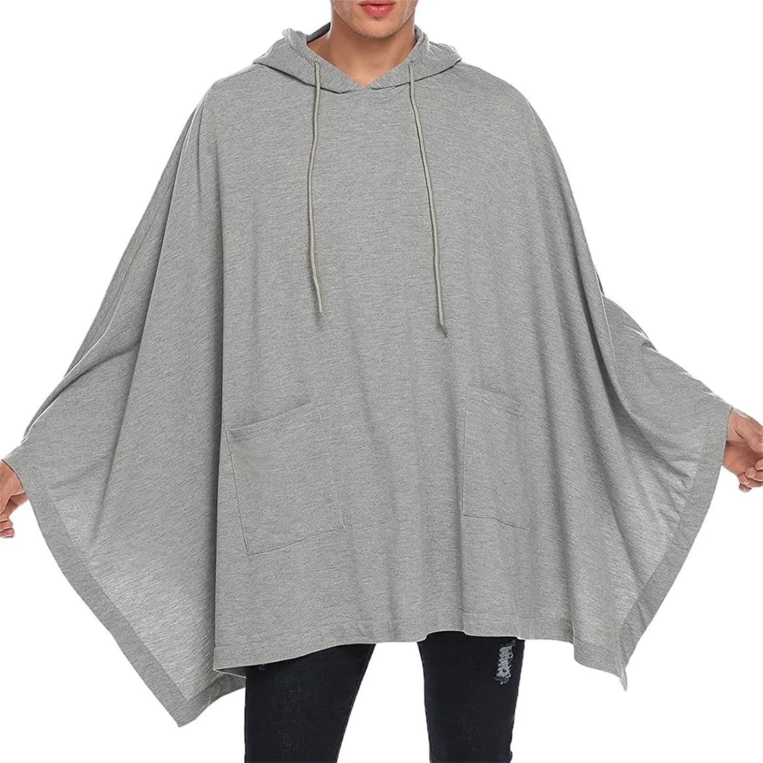 Maiyifu-GJ Men's Casual Hooded Poncho Cape Oversized Batwing Sleeves Hoodies Pullover Loose Fit Cloak Coat Top with Pocket