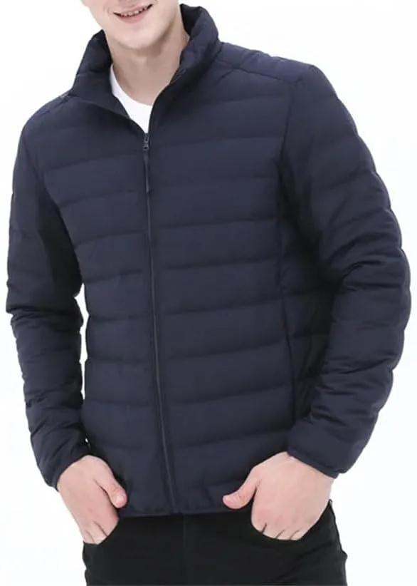 Man Stand-Up Collar Down Puffer Jacket Soft Matt Waterproof Fabric Seamless Winter Autumn Warm Outerwear