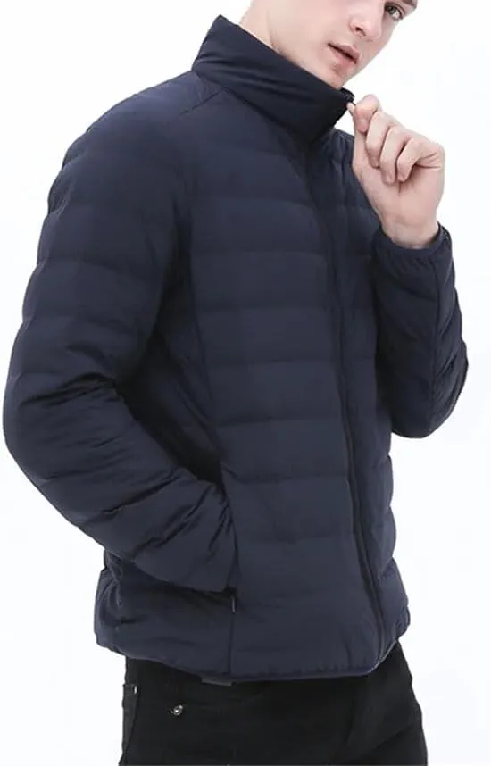 Man Stand-Up Collar Down Puffer Jacket Soft Matt Waterproof Fabric Seamless Winter Autumn Warm Outerwear