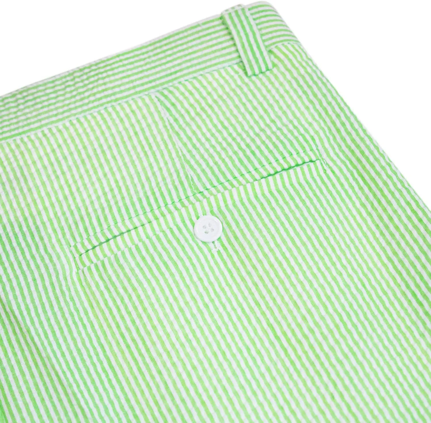 Men Seersucker Pinstripe Pants Mid Waist Ankle Length Pleated Front Lightweight