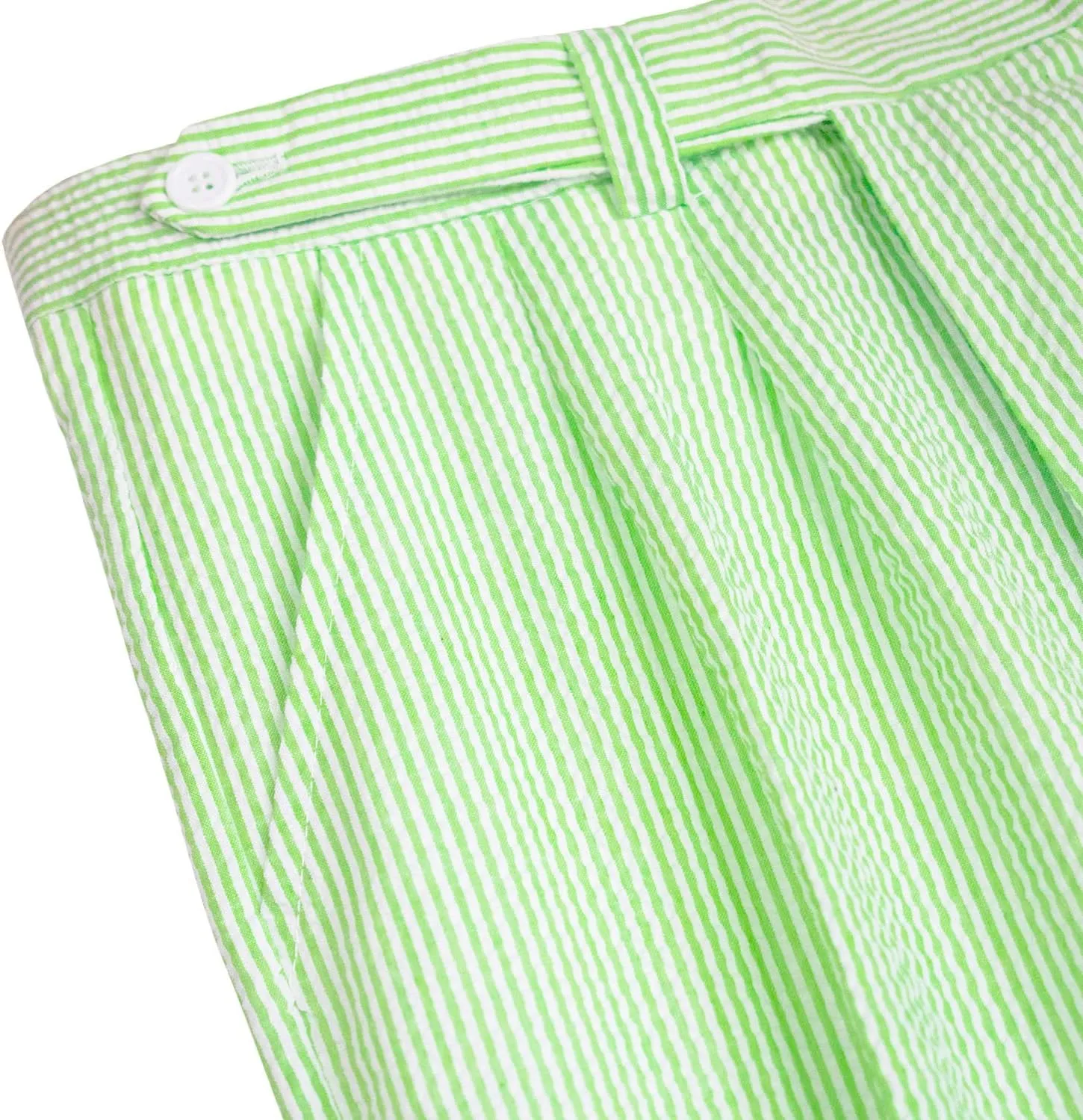 Men Seersucker Pinstripe Pants Mid Waist Ankle Length Pleated Front Lightweight