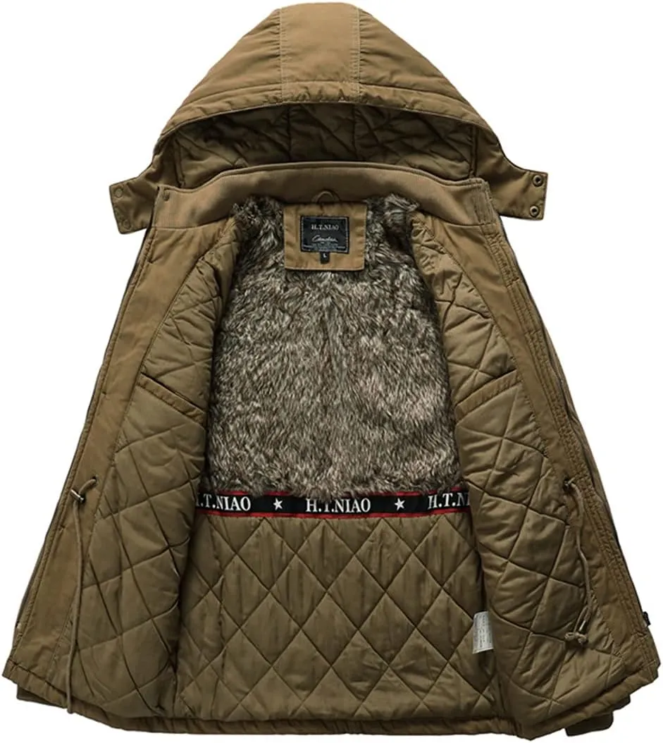 Men Thicken Warm Cotton-Padded Fleece Jackets Outwear Parka Coats Snow Clothing