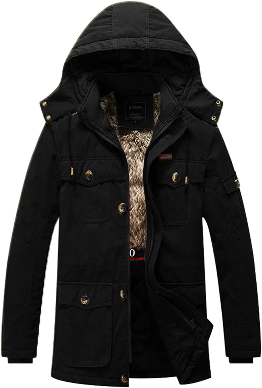 Men Thicken Warm Cotton-Padded Fleece Jackets Outwear Parka Coats Snow Clothing