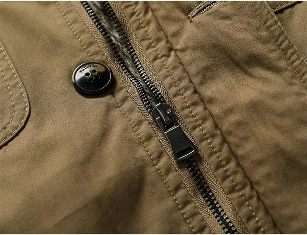 Men Thicken Warm Cotton-Padded Fleece Jackets Outwear Parka Coats Snow Clothing