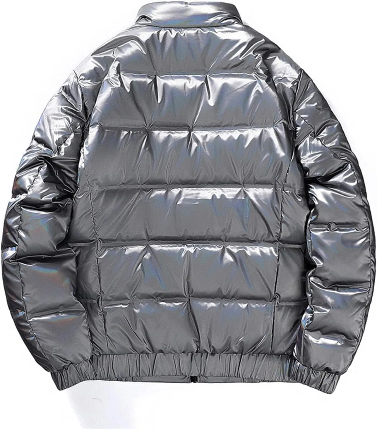 Men's Casual Full Zip Metallic Shiny Short Bomber Parka Down Padded Coat Glossy Cotton Jacket Waterproof Windproof Down