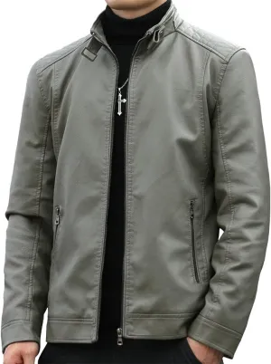 Mens Casual Stand Collar Faux Leather Jacket Biker Motorcycle Jackets