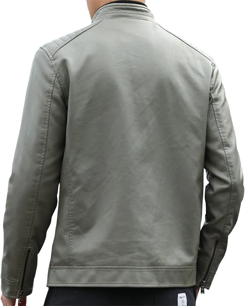 Mens Casual Stand Collar Faux Leather Jacket Biker Motorcycle Jackets