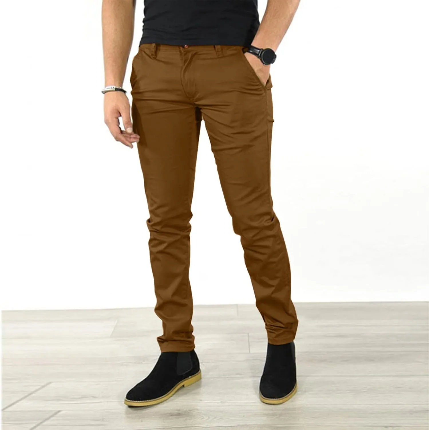 Mens Chinos Slim Fit Dress Pants Comfort Flat Front Stretch Skinny Tapered Dress Pants Casual Business Work Solid Trousers