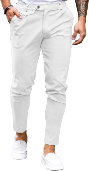 Mens Chinos Slim Fit Pants Flat Front Stretch Skinny Tapered Dress Pants Comfort Casual Solid Trousers