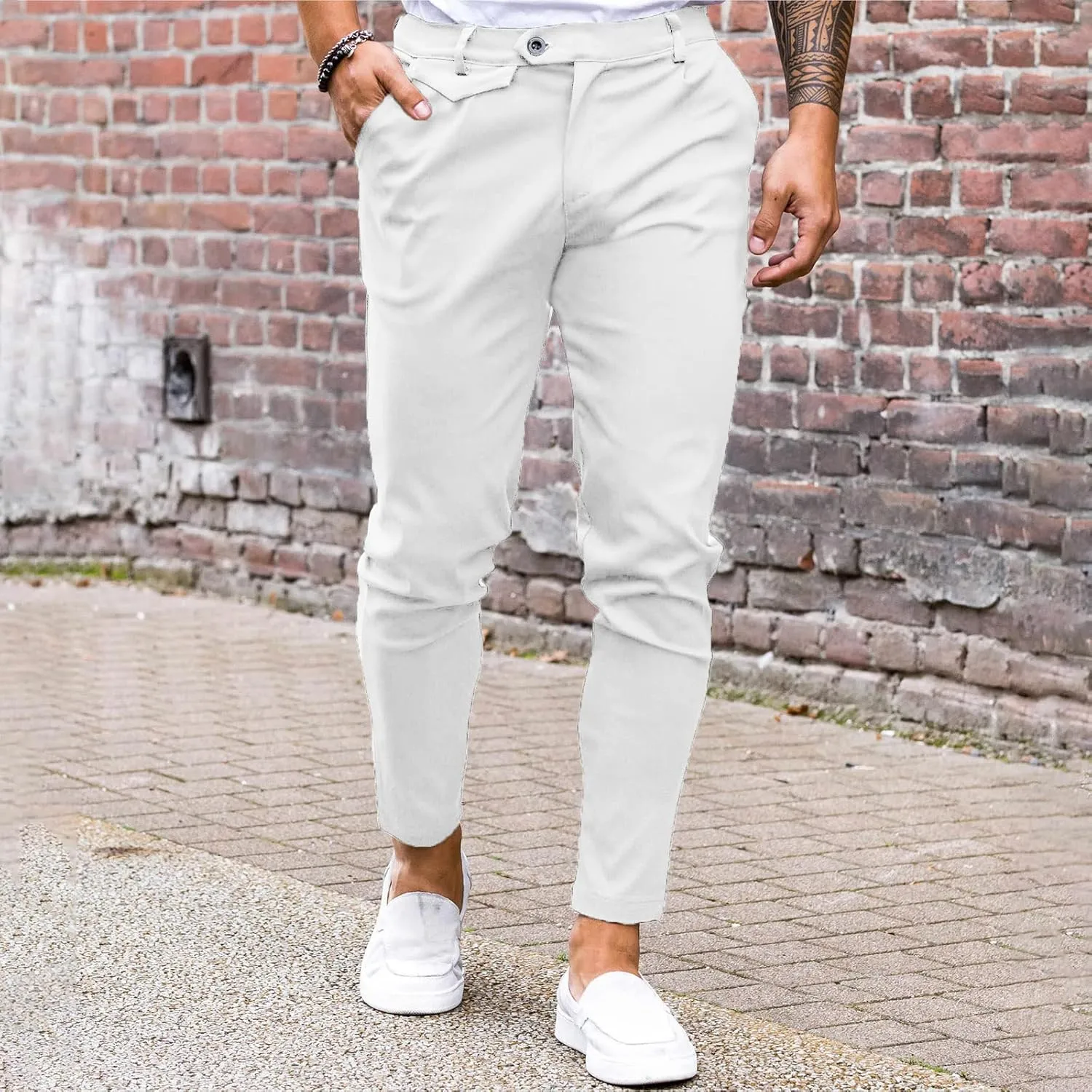 Mens Chinos Slim Fit Pants Flat Front Stretch Skinny Tapered Dress Pants Comfort Casual Solid Trousers